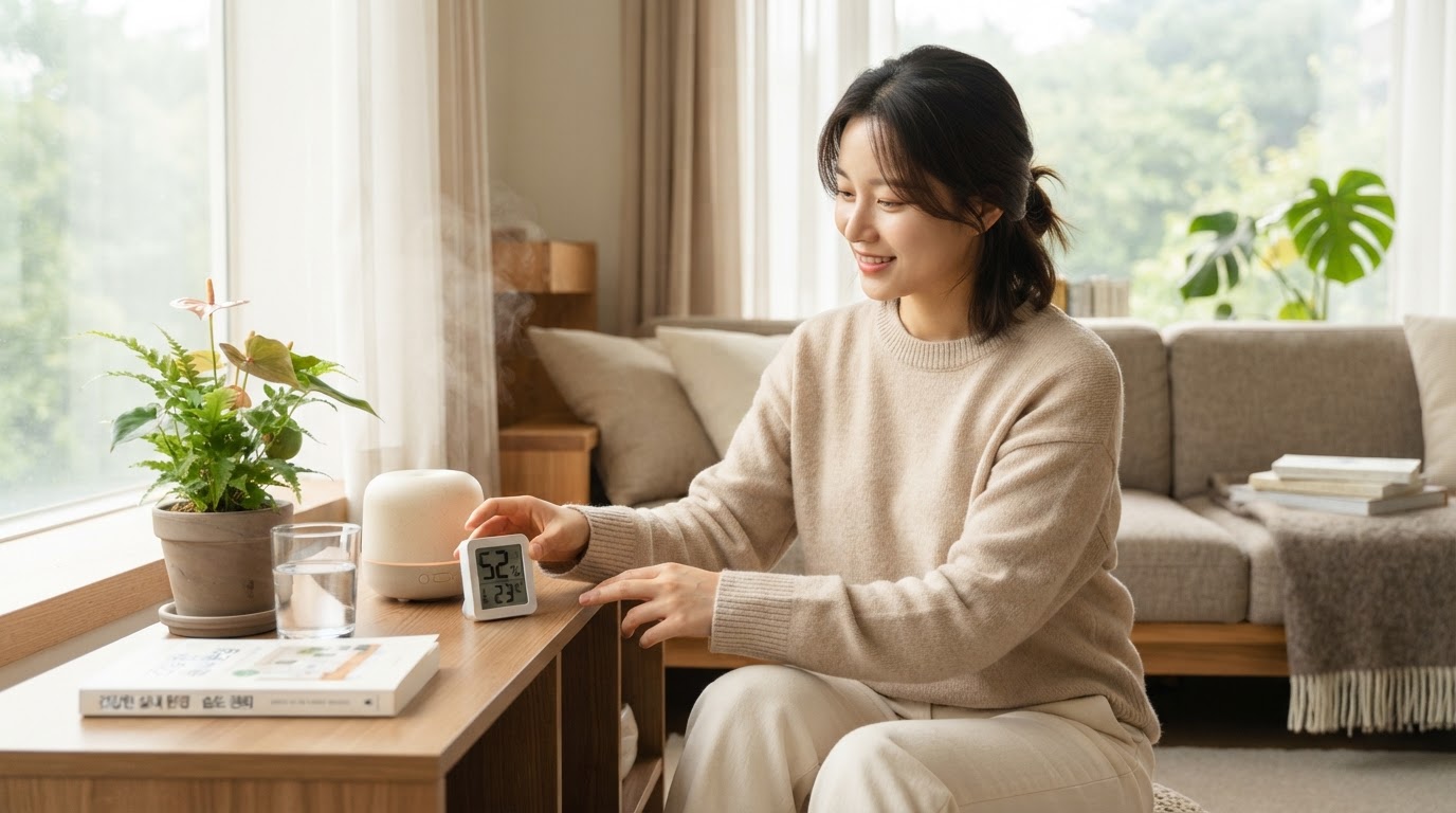 실내 습도 관리 장면