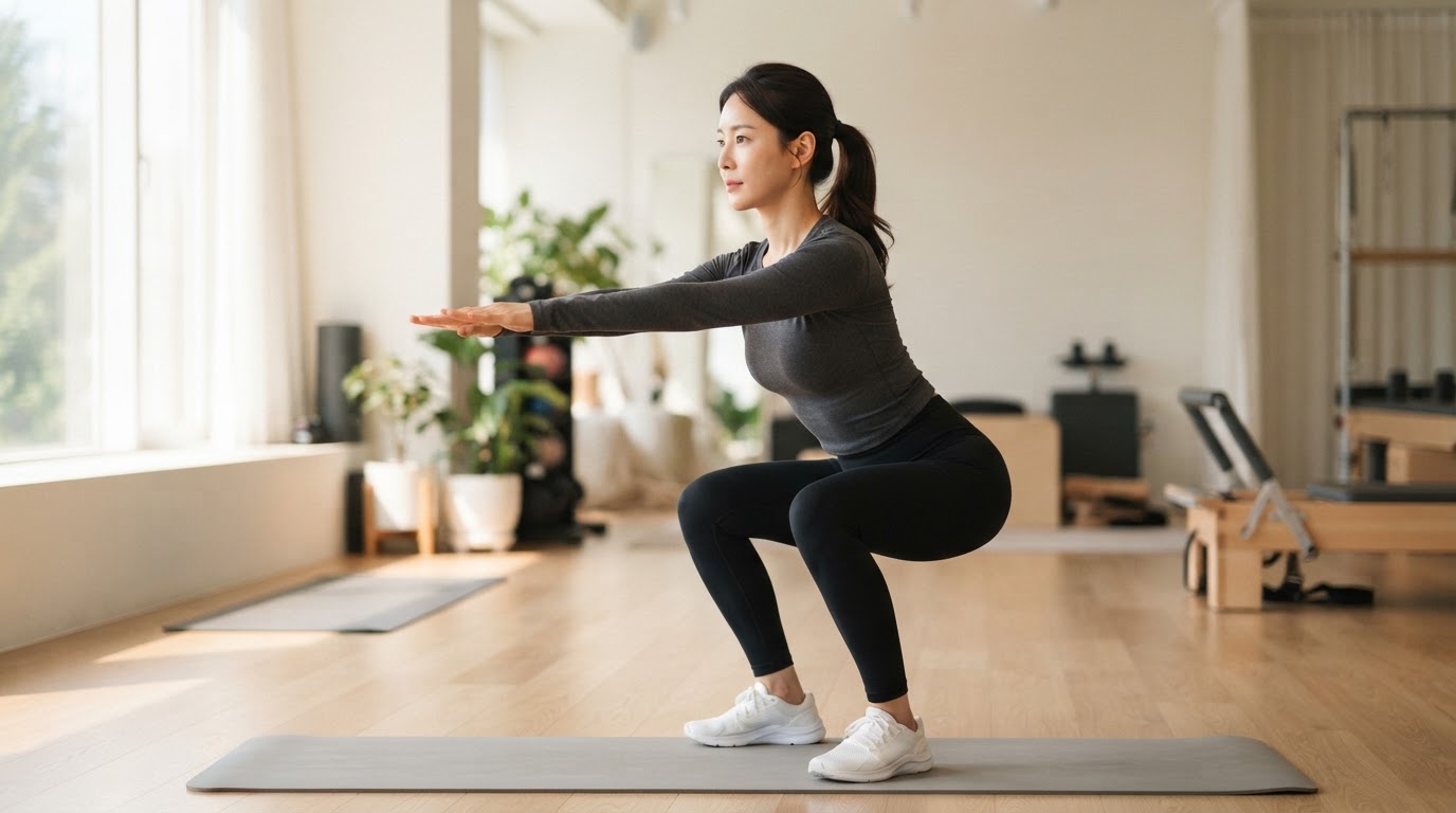 스쿼트 자세를 보여주는 장면