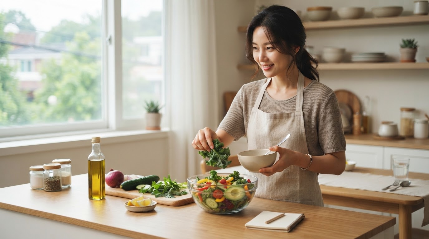 건강한 식단을 준비하는 사람