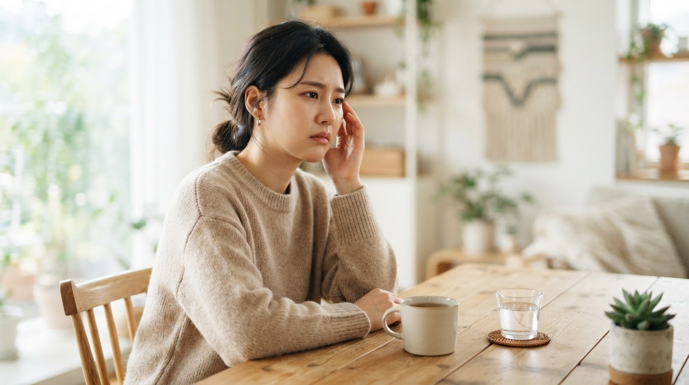 이명으로 불편함을 느끼는 여성