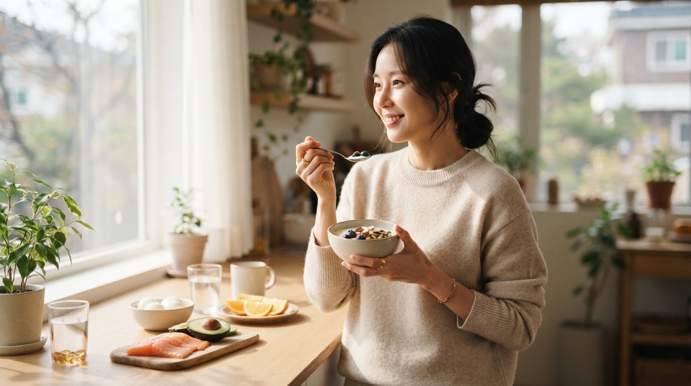 건강한 식사를 하는 사람