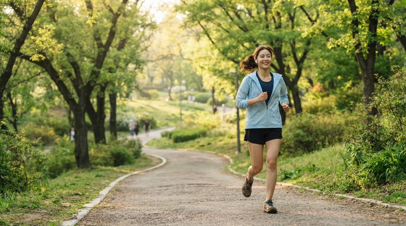 공원에서 가볍게 달리는 여성